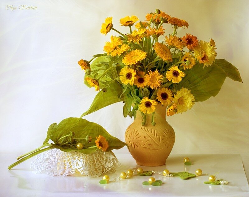 Yellow flowers in a vase