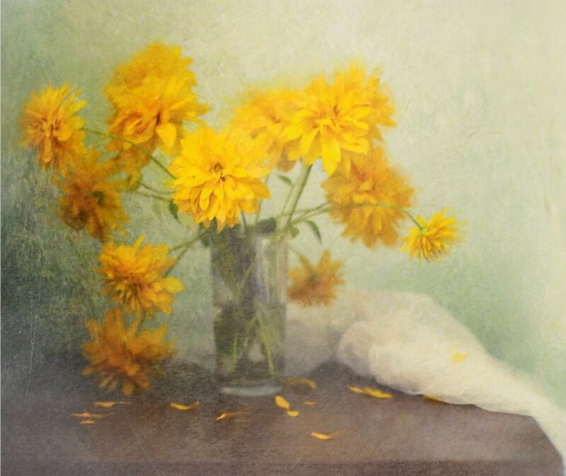 Yellow Flowers in a Vase — Calm, Painting