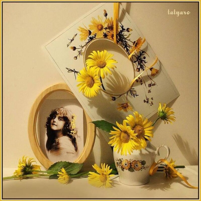Yellow Flowers in a Vase — Calm, Photograph, Photo Frame