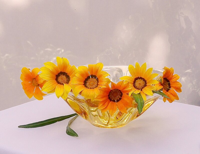 Yellow Flowers in Glass Bowl