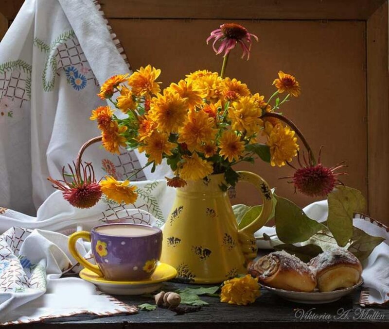 Yellow Flowers in Pitcher — Calm, Morning