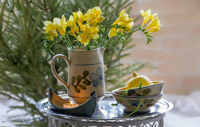Yellow Flowers in Pitcher — Serene