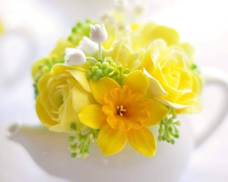 Yellow Flowers in Teapot — Serene