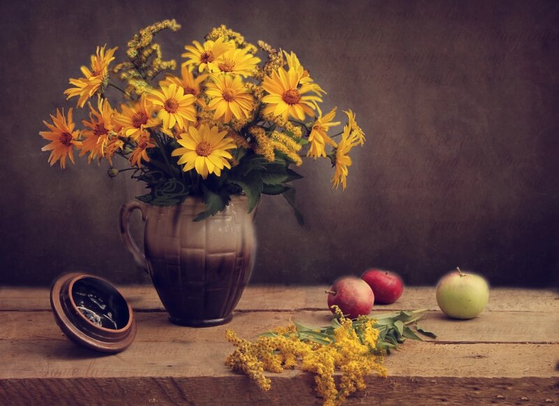 Yellow Flowers in Vase — Calm, Autumn, Photograph