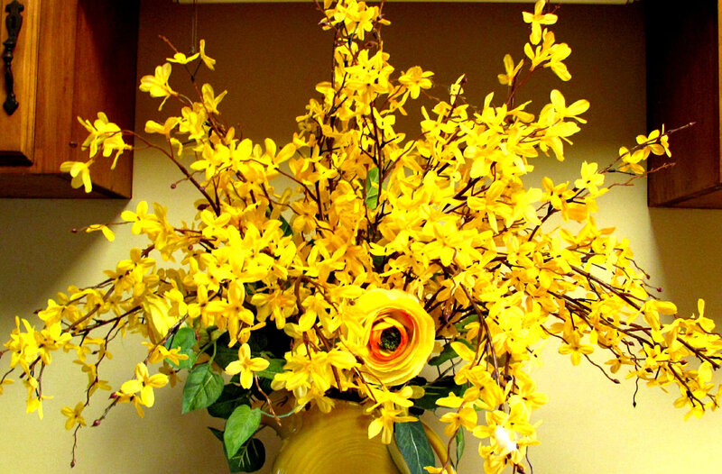 Yellow Flowers in Vase — Calm, Photograph, Cabinet