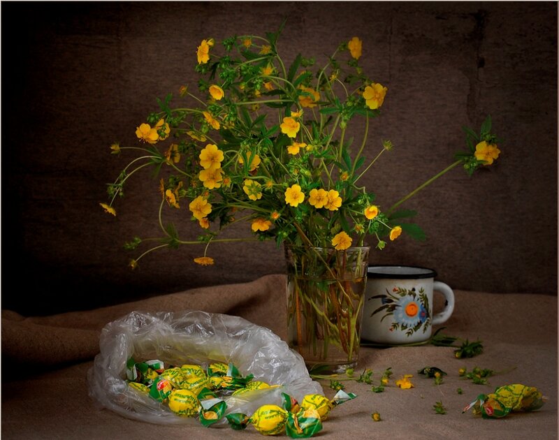 Yellow Flowers in Vase — Calm, Photograph, Candy