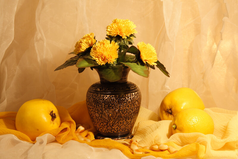 Yellow Flowers in Vase — Calm, Photograph