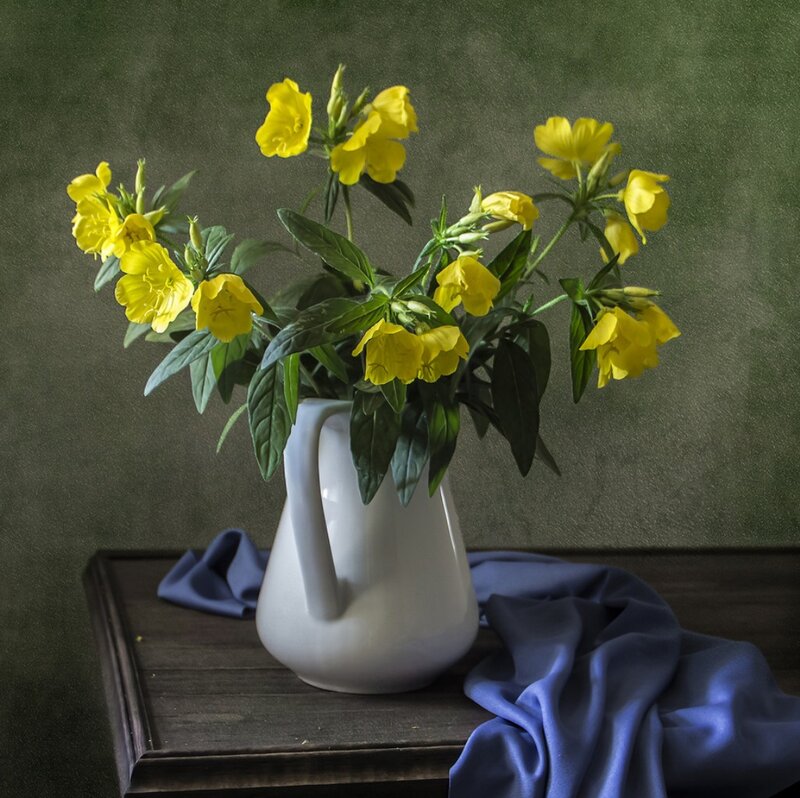 Yellow Flowers in Vase — Serene, Photograph, Table