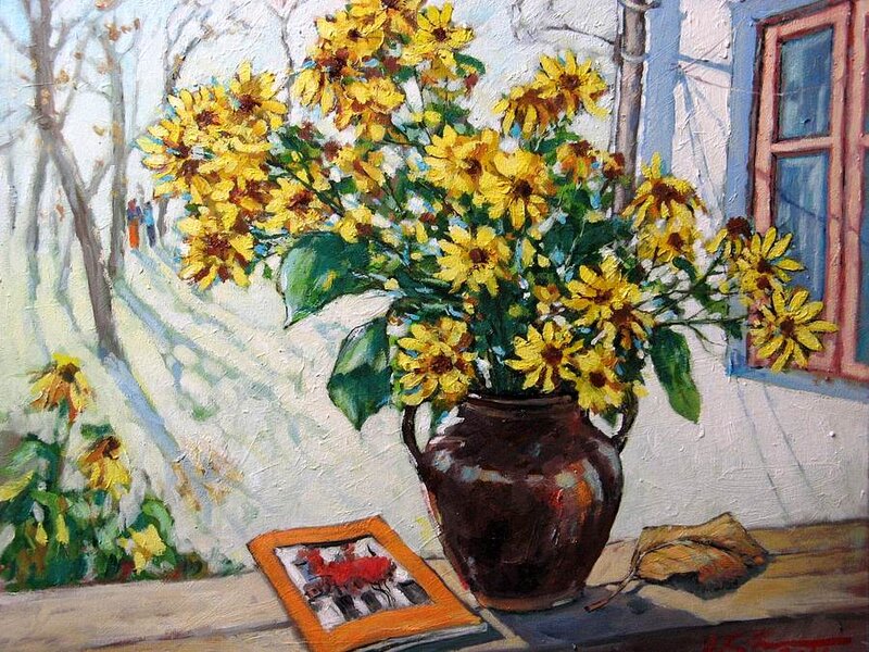 Yellow Flowers in Vase — Serene