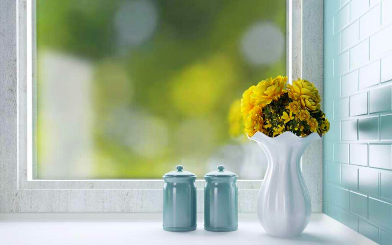 Yellow Flowers in Vase — White