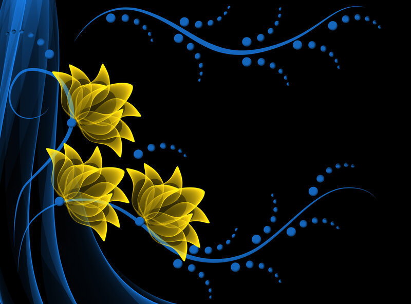 Yellow Flowers on Black — Abstract