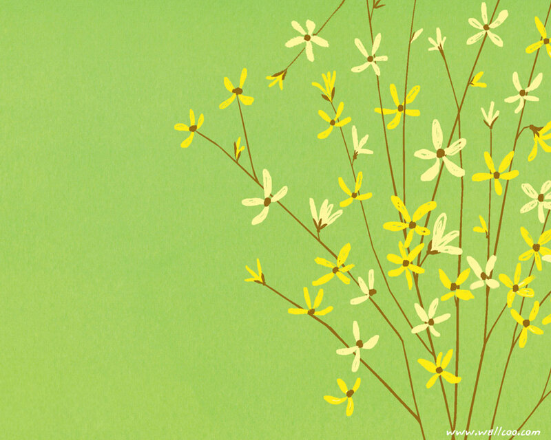yellow flowers on green background