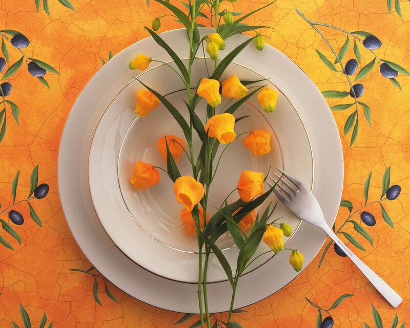 Yellow Flowers on Plates