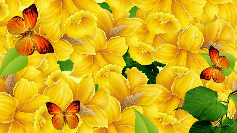 Yellow Flowers with Butterflies