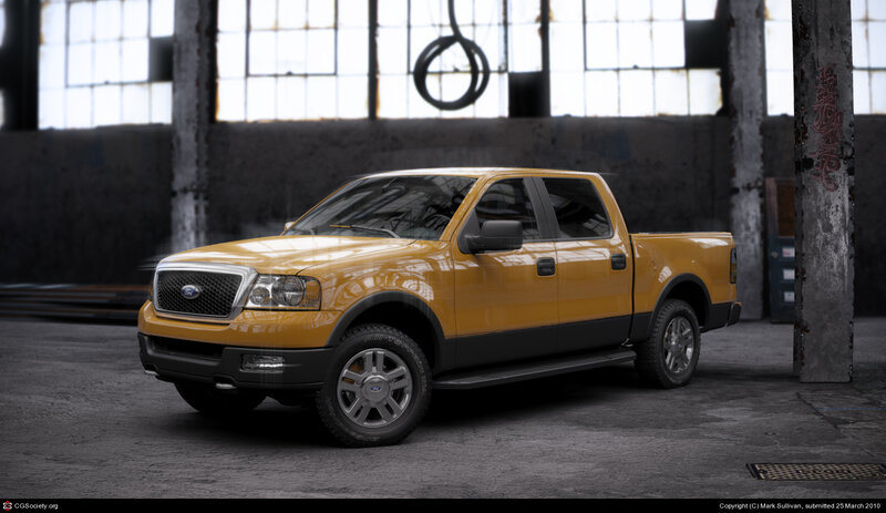 Yellow Ford F-150 in warehouse