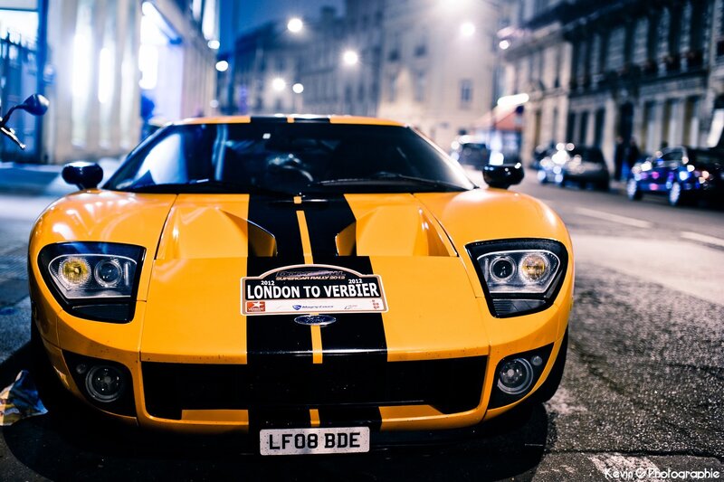 Yellow Ford GT on city street