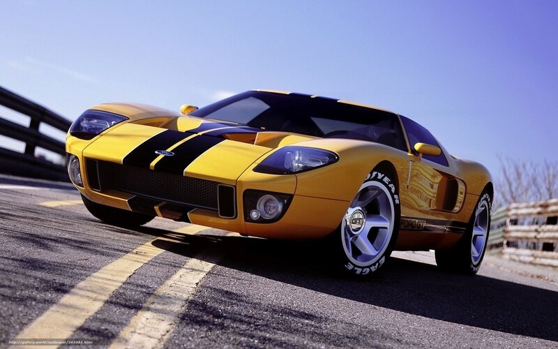 Yellow Ford GT on racetrack