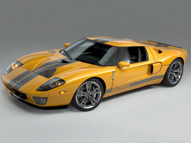 yellow ford gt sports car