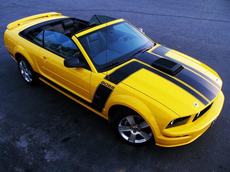 Yellow Ford Mustang Boss convertible