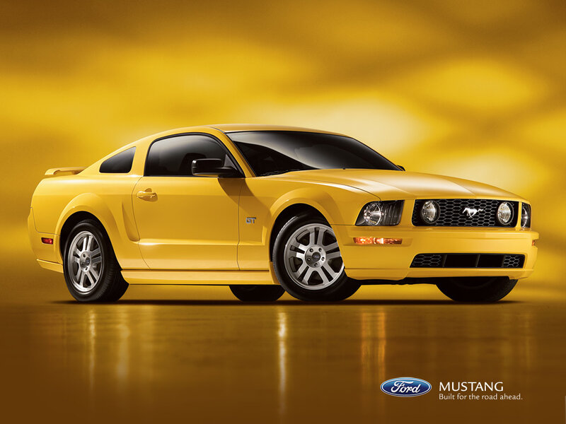 Yellow Ford Mustang — Dramatic, Photograph, Car, Logo