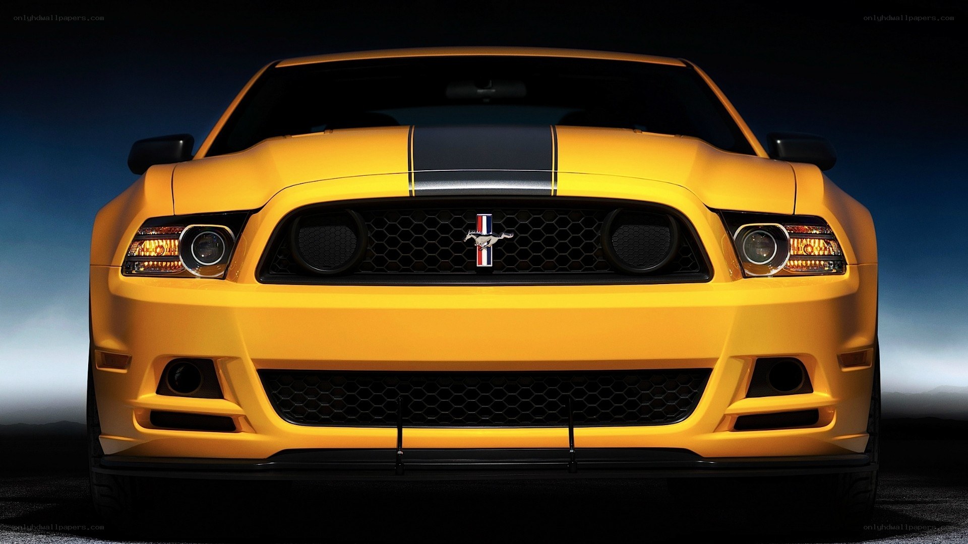 Yellow Ford Mustang front view