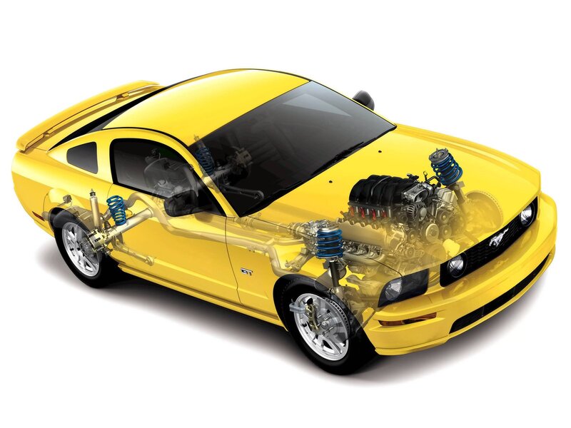Yellow Ford Mustang GT cutaway
