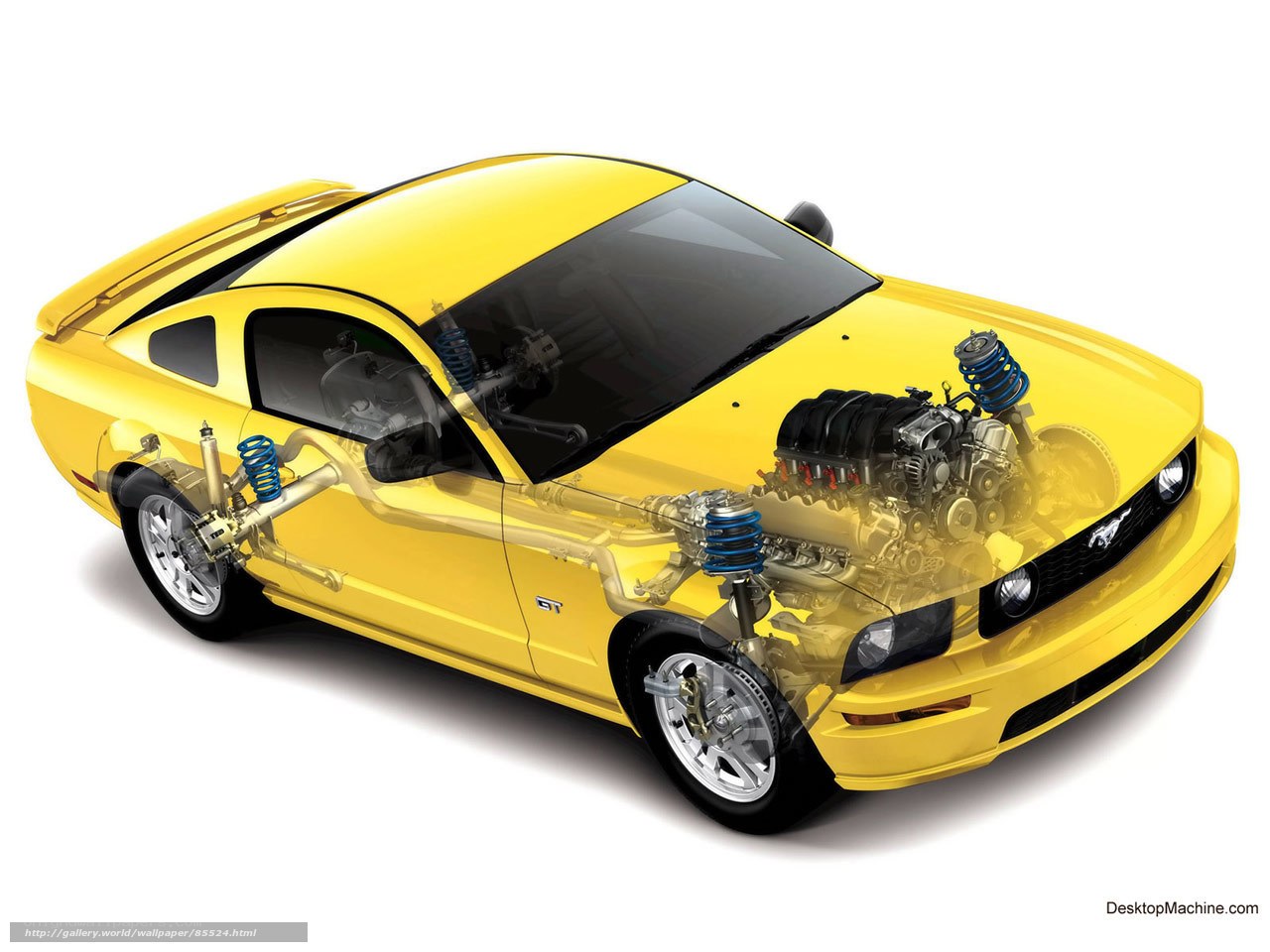 Yellow Ford Mustang GT cutaway