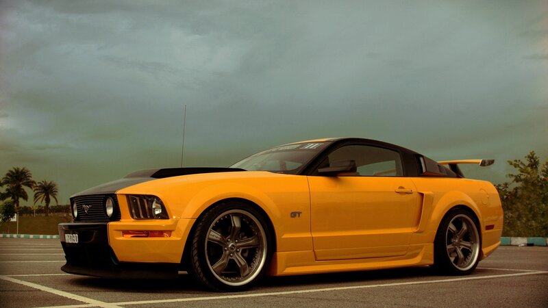 Yellow Ford Mustang Gt — Dramatic, Afternoon