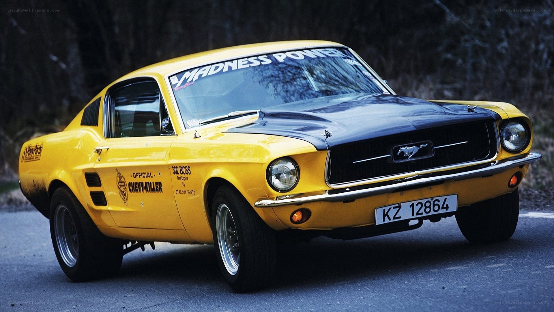 Yellow Ford Mustang muscle car