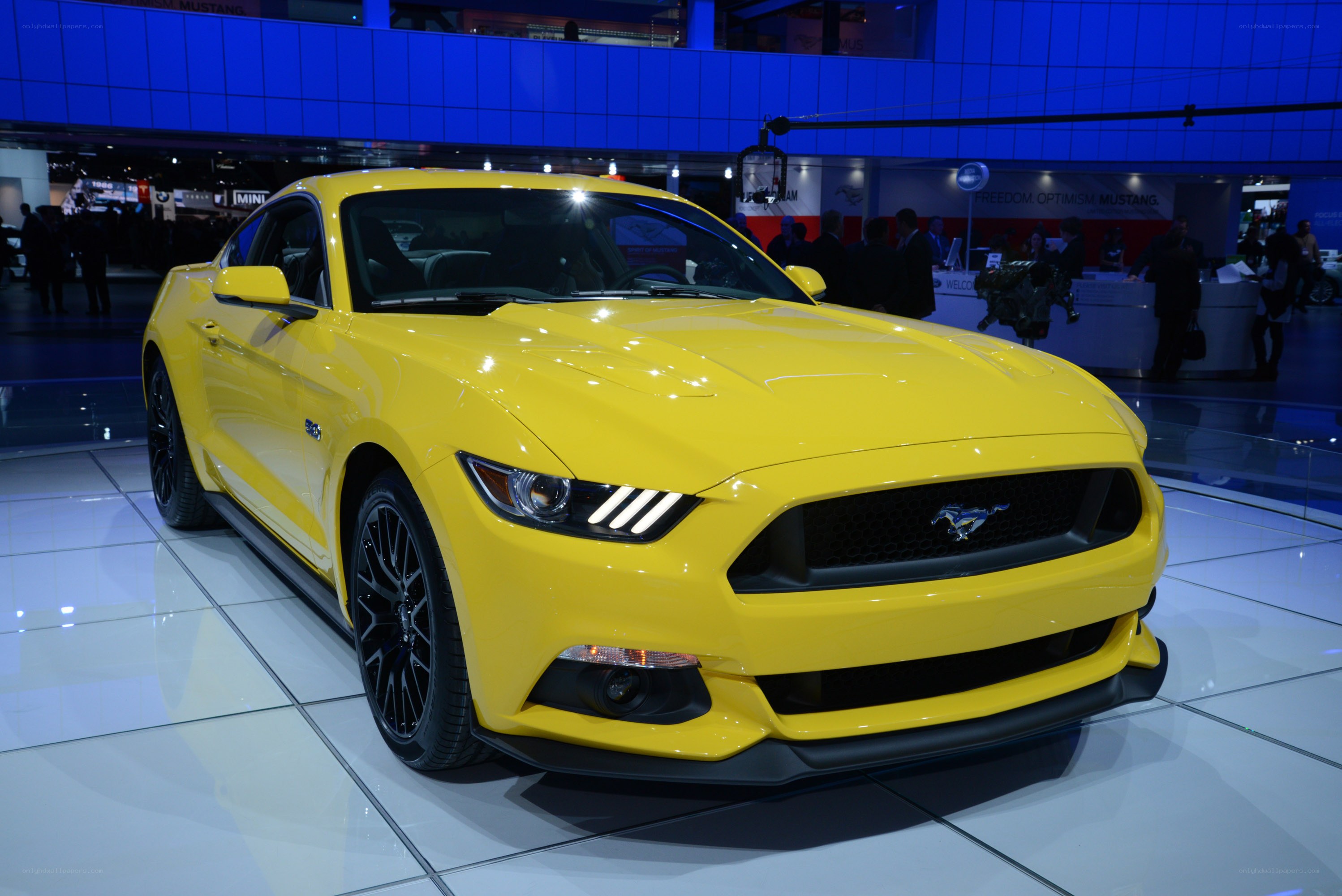 Yellow Ford Mustang on display