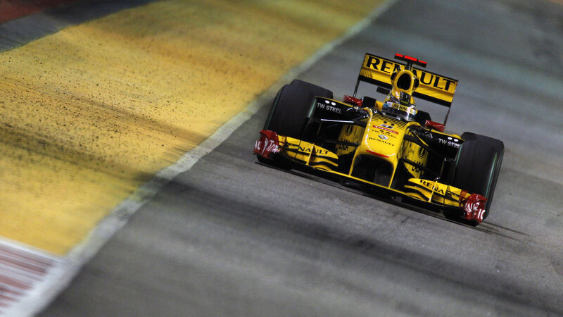 Yellow Formula One Car — Dynamic, Night
