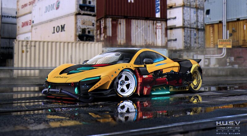 Yellow Futuristic Car — Dramatic