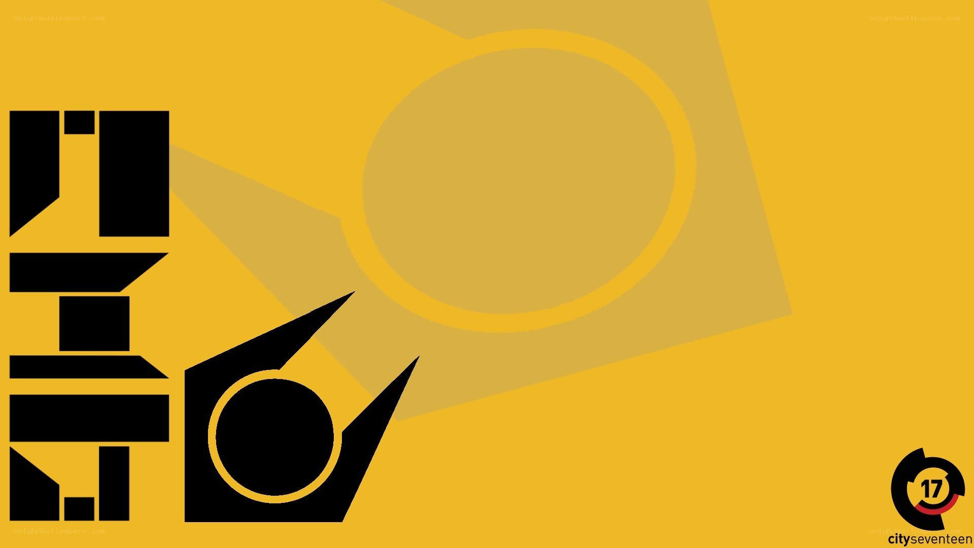 yellow geometric design with logo