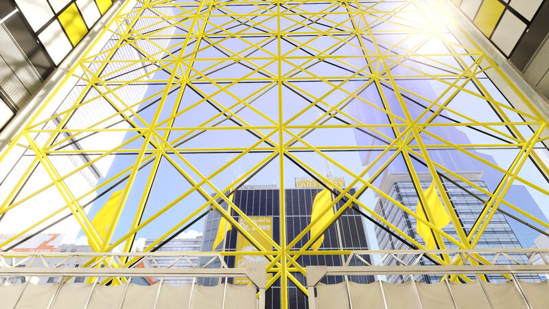 yellow geometric structure in city