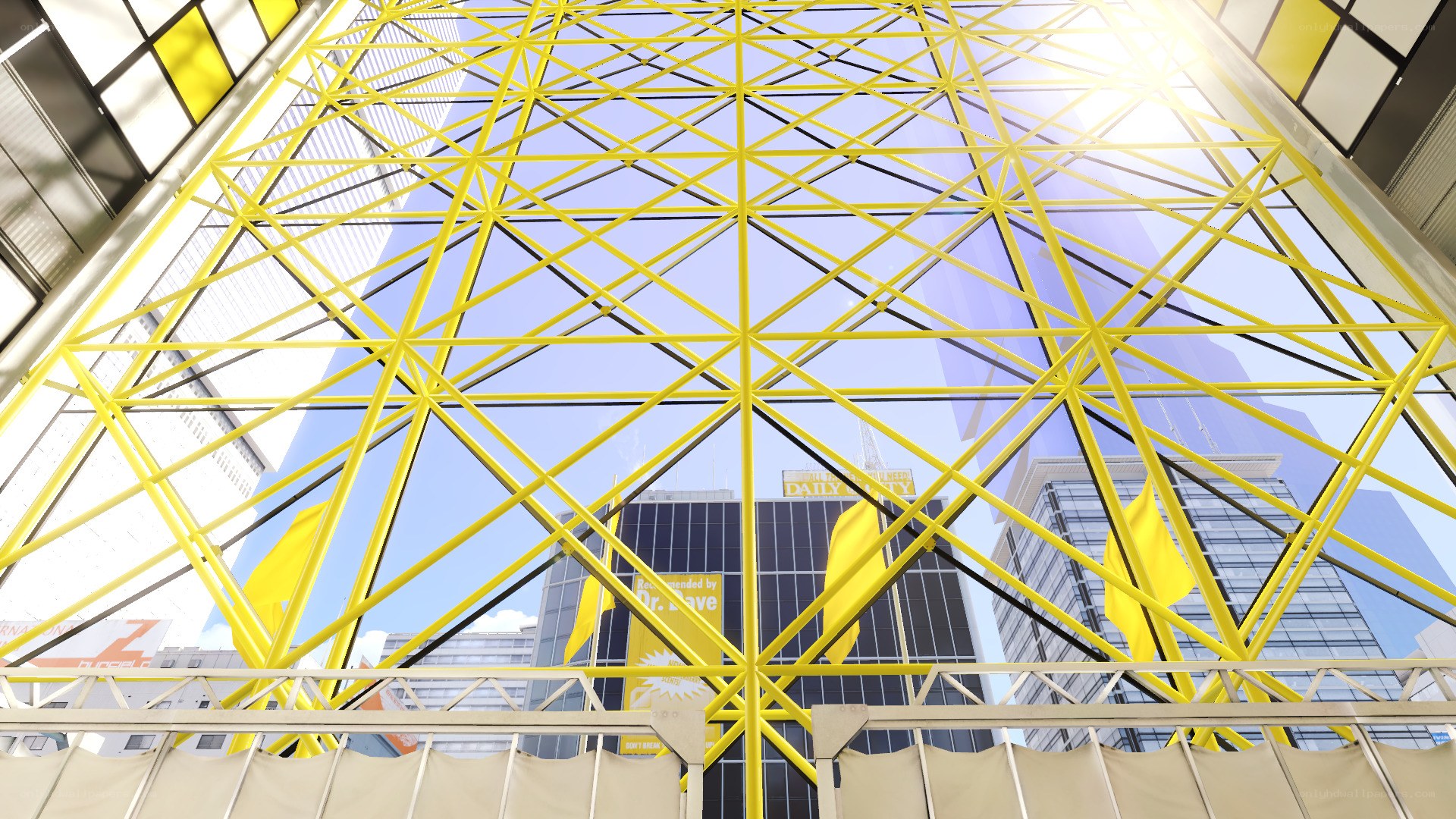 yellow geometric structure in city