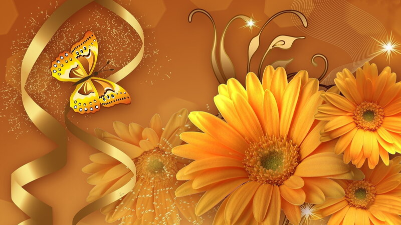 Yellow Gerbera Daisies — Orange, Festive