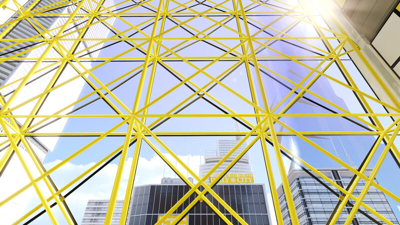 yellow grid over city skyline