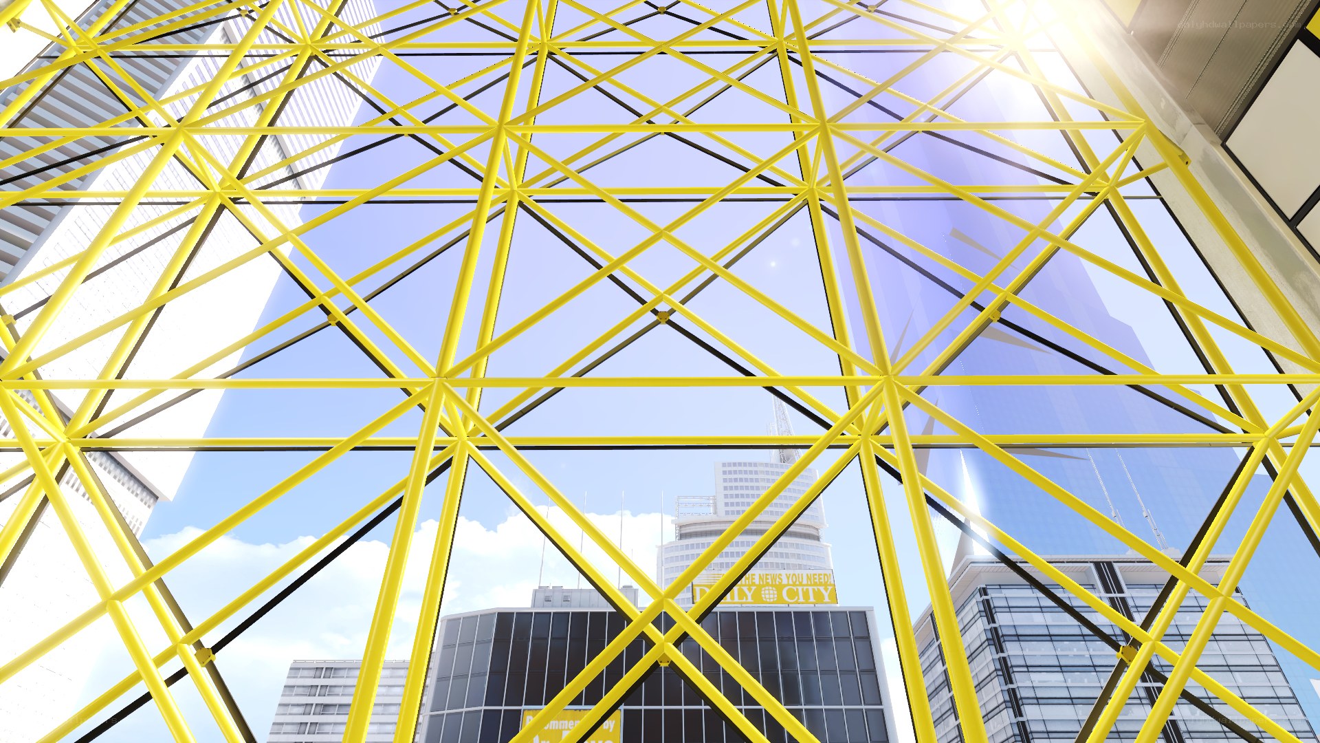 yellow grid over city skyline