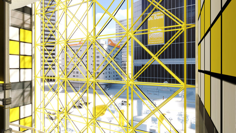yellow grid view of city