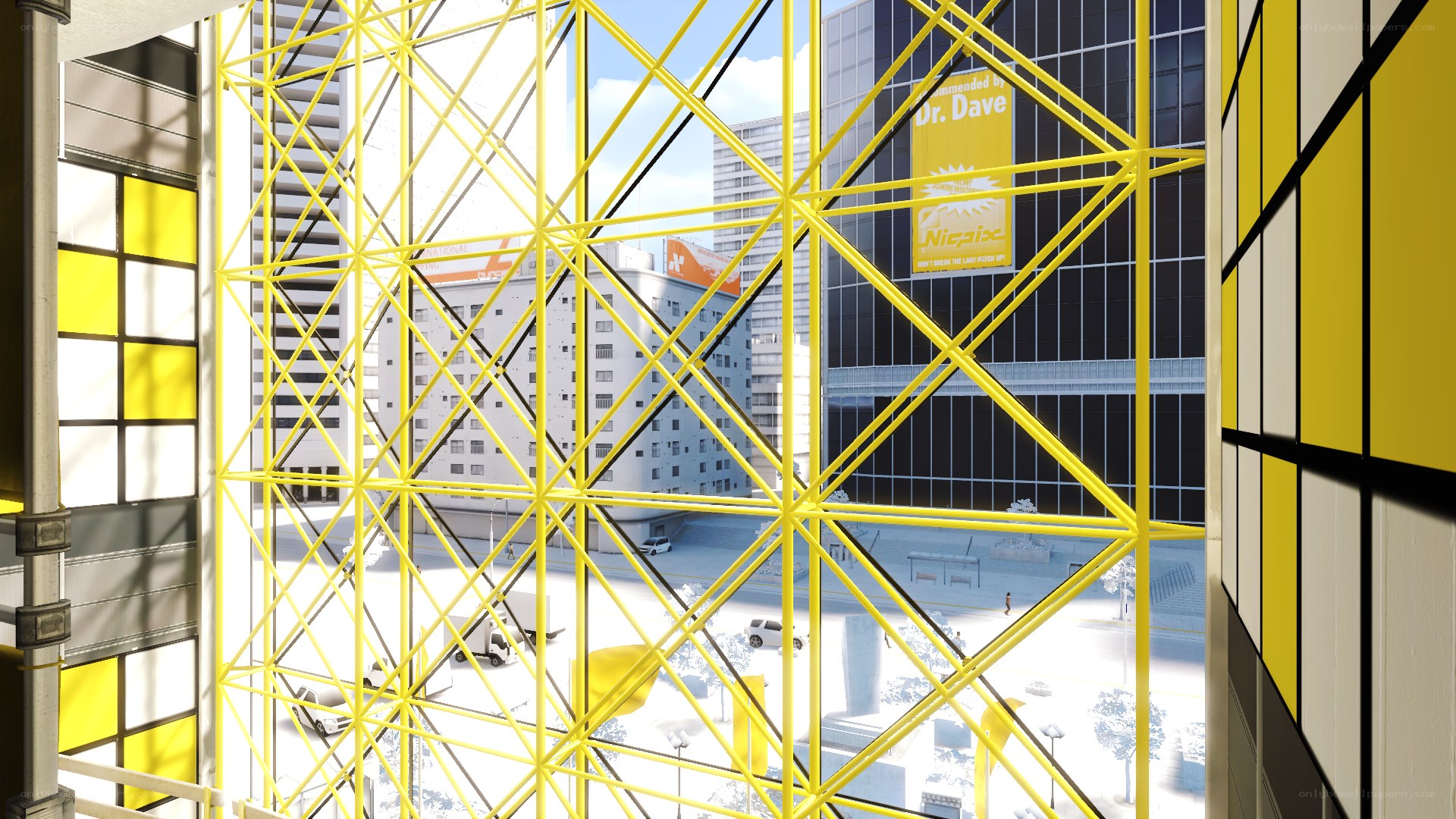 yellow grid view of city