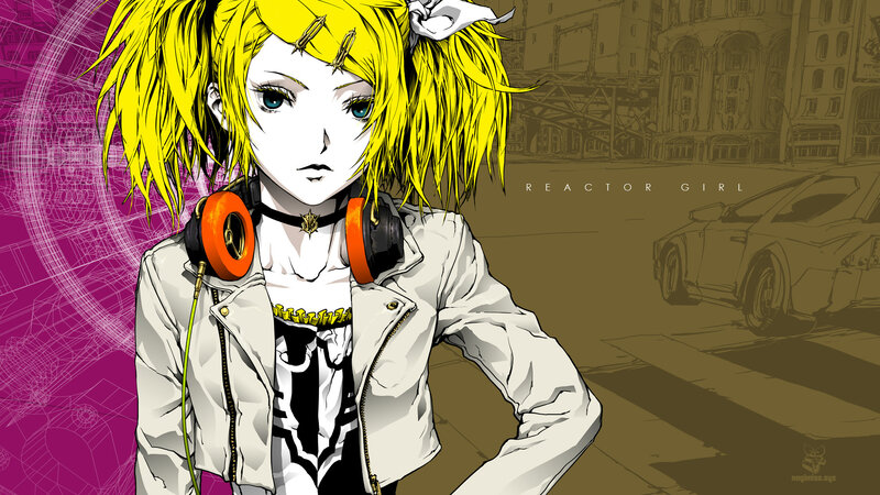 yellow-haired anime girl with headphones