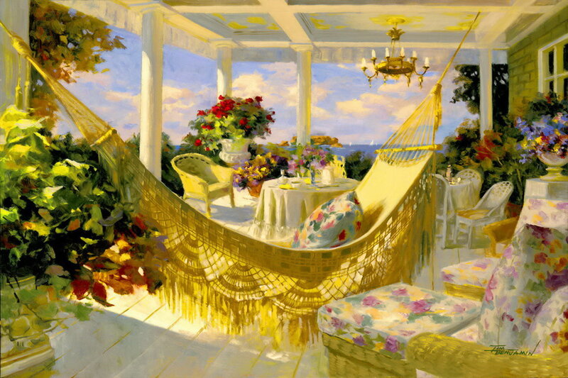 Yellow Hammock on Porch