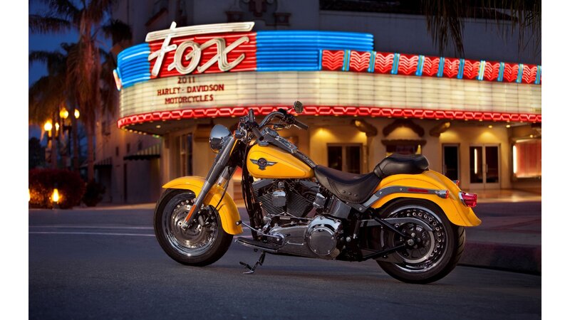 Yellow Harley-davidson Motorcycle — Dramatic, Night, Photograph, Theater Marquee