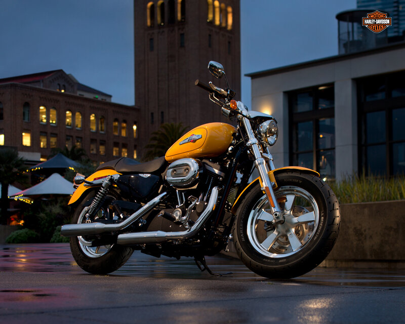 Yellow Harley-davidson Motorcycle — Dramatic, Night, Photograph