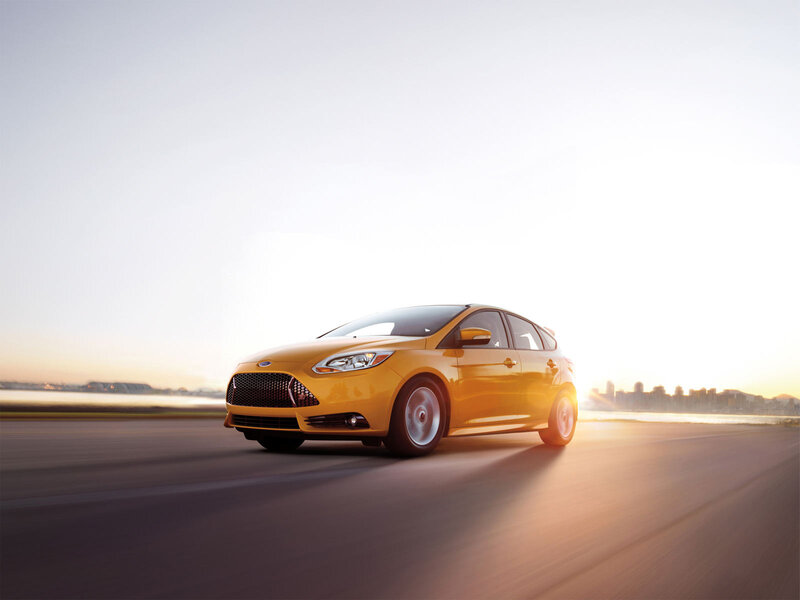 Yellow Hatchback Car — Dynamic, Sunset