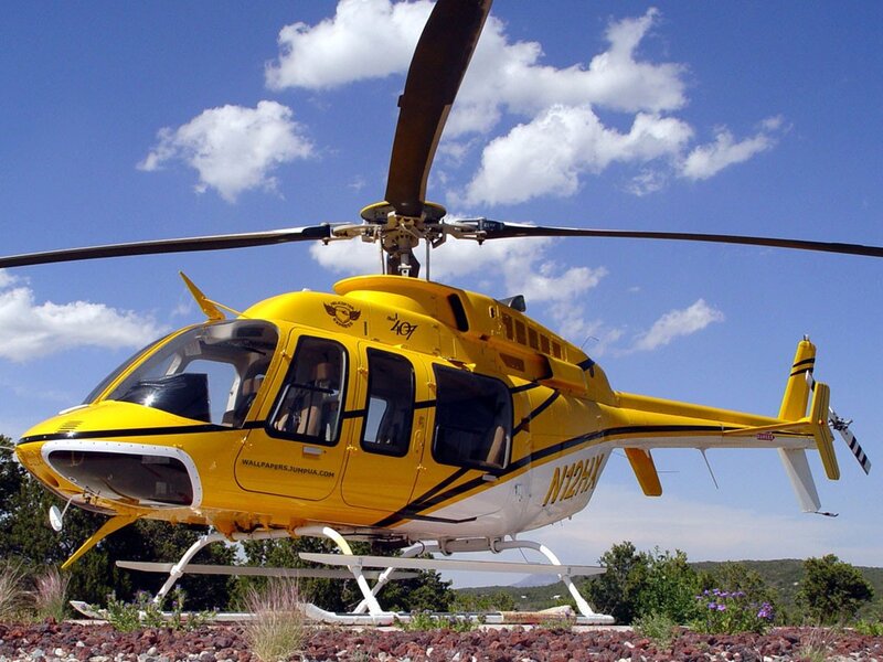Yellow helicopter on a sunny day