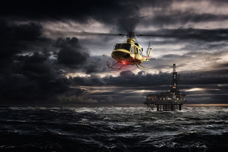 Yellow Helicopter over Ocean