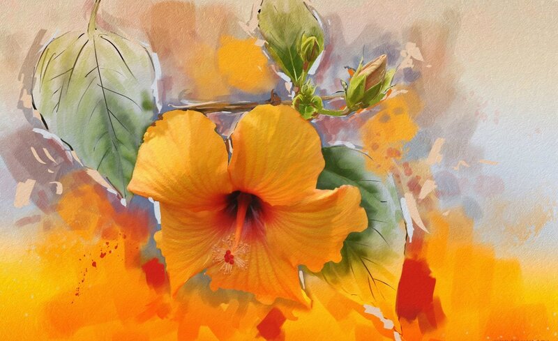 Yellow Hibiscus Flower — Vibrant, Painting