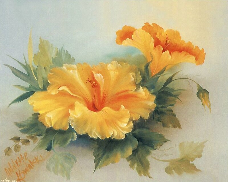 Yellow Hibiscus Flowers — Serene, Painting