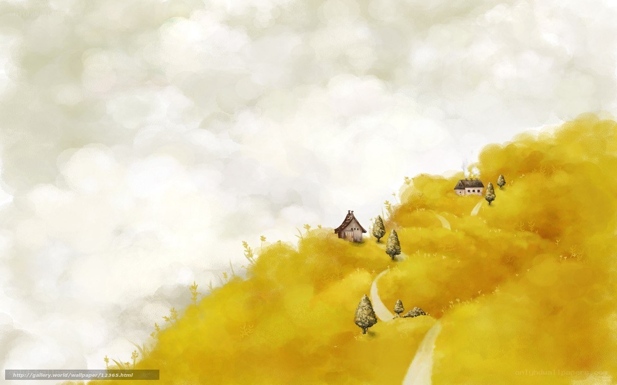 Yellow hills with houses
